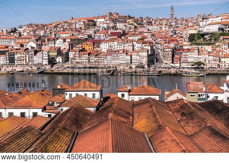 Porto, Portugal - February 6, 2022: Panoramic View Of The Rooftop Of Porto, Portugal.
