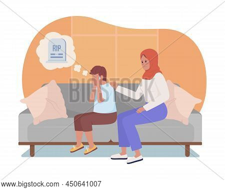 Teen With Panic Disorder 2d Vector Isolated Illustration. Fear Of Death Flat Characters On Cartoon B