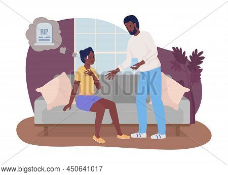 Death Phobia 2d Vector Isolated Illustration. Lady Has Panic Attack Flat Characters On Cartoon Backg