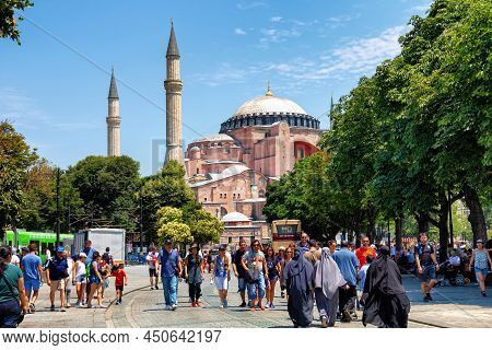 Istanbul, Turkey - July 05, 2018: View Of The Hagia Sophia (holy Hagia Sophia Grand Mosque). In 1935