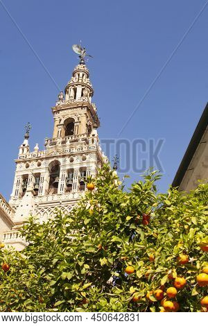 Sevilla, Spain -march 03, 2022 : Famous Cathedral Of Sevilla In Andalucia, Spain, Unesco World Herit