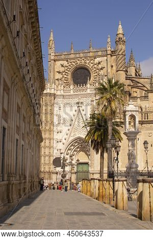Sevilla, Spain -march 03, 2022 : Famous Cathedral Of Sevilla In Andalucia, Spain, Unesco World Herit