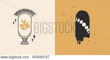 Hand Drawn Vector Abstract Stock Flat Graphic Illustrations Set With Logo Element, Bohemian Astrolog
