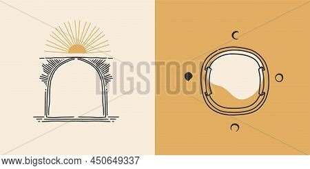 Hand Drawn Vector Abstract Stock Flat Graphic Illustrations Set With Logo Element, Bohemian Astrolog