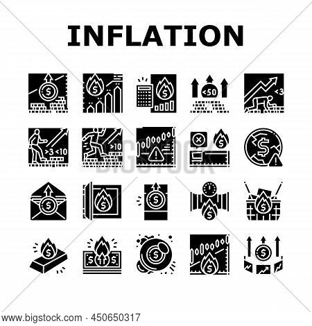 Inflation Financial World Problem Icons Set Vector. Core And Rate Inflation, Stagflation Online Mark