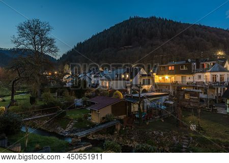 Kordel, Rhineland-palatinate - Germany - 04 14 2019 - Evening View At Dusk Over The Backyards, Garde