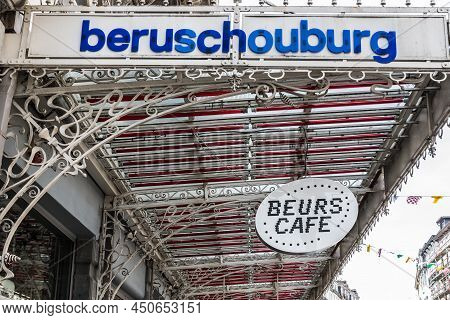 Brussels Old Town - Belgium - 06 25 2019 Metal Art Deco Shed Of The Theater Beursschouwburg And His 