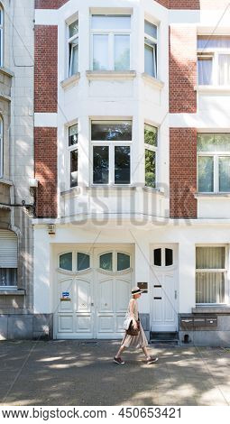 Schaerbeek, Brussels, Belgium - 06 29 2019 - Facade Of The Order Of Malta With Bow Windows