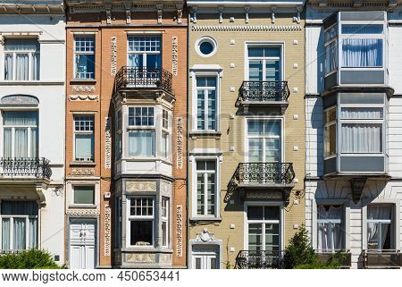 Schaerbeek, Brussels,  Belgium - 06 29 2019 - Facades Of Typical Upper Class Art Nouveau Residential