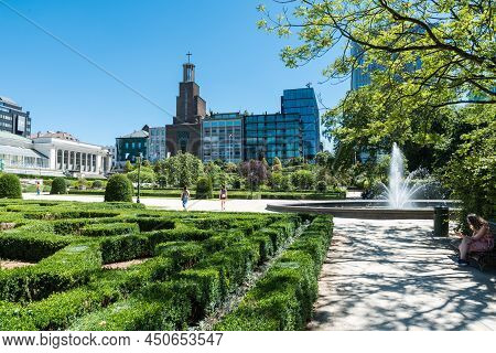 Saint-josse-ten-noode, Brussels - Belgium - 06 29 2019  View Over The Botanique Park And Garden With