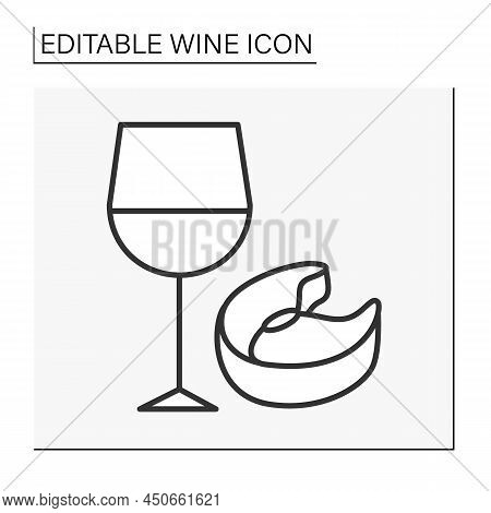 Taste Compatibility Line Icon. Combine Salmon Steak And Red Wine. Special Tasting. Snack For Increas
