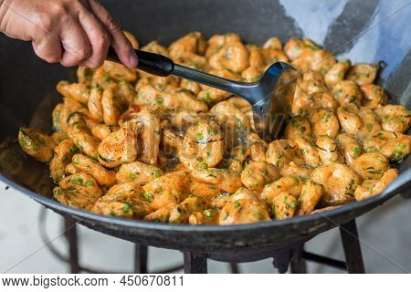 Fried Spicy Fish Pancake, Recommend Thai Local Food For Traveler And Tourist. Deep Fried Fish Paste 