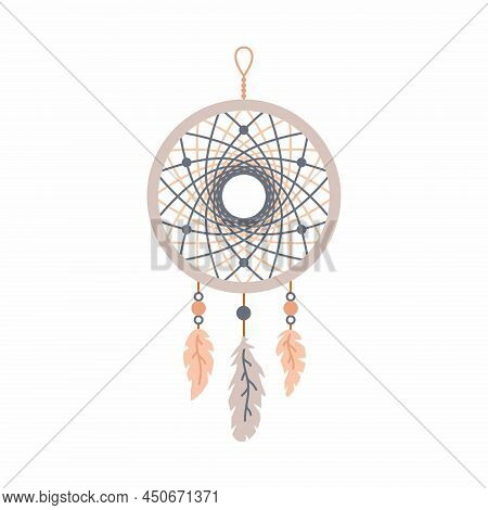 Amulet Of The Dream Catcher On A White Background. Spider. Amulet For Good Dreams. Dreamcatcher And 