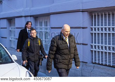Slovenia, Ljubljana - March 2 2022: Prime Minister Janez Jansa, Keynote Speaker At The Protest In Su