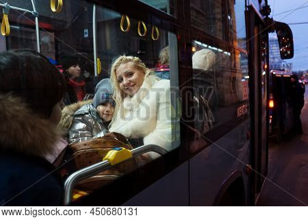 Bucharest, Romania - March 09, 2022: Ukrainian Refugees From Ukraine Arrived In North Railway Statio