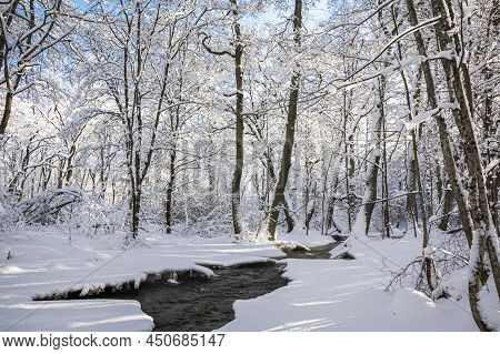 Mankinjoki Rapids Area In Winter, Espoonkartano, Espoo, Finland