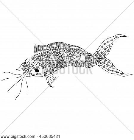 Hand Drawn Of Koi Fish In Zentangle Style