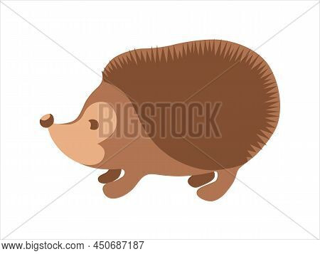 Cute Hedgehog In A Modern Flat Style. Cartoon Children's Vector Illustration Isolated On A White Bac