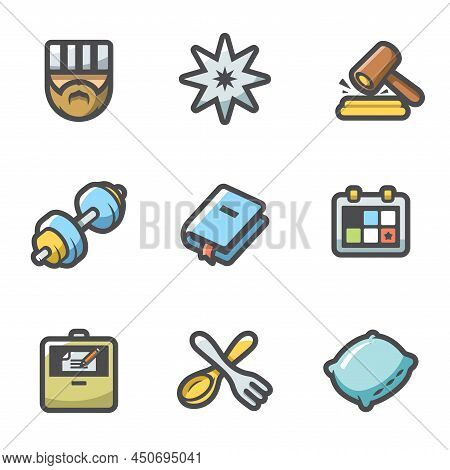 Vector Set Of Prison Icons. Prisoner, Tattoo, Court, Sport, Faith, Term, Lawyer, Eat, Sleep.