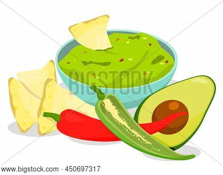 Guacamole With Nachos - Mexican Food. Saint Guacamole, National Guacamole Day.