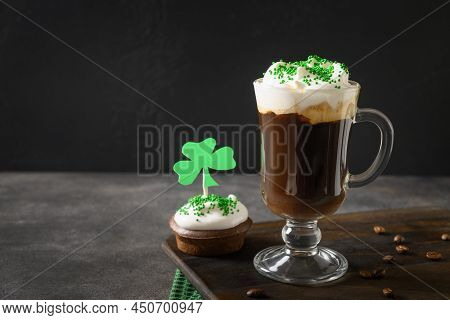 Irish Coffee In Green Cup For St Patrick S Day.
