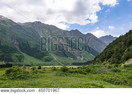 A Mountain Valley In The Gorge Of The Cherek-balkar River In The Vicinity Of The Ushtulu Tract. Cauc