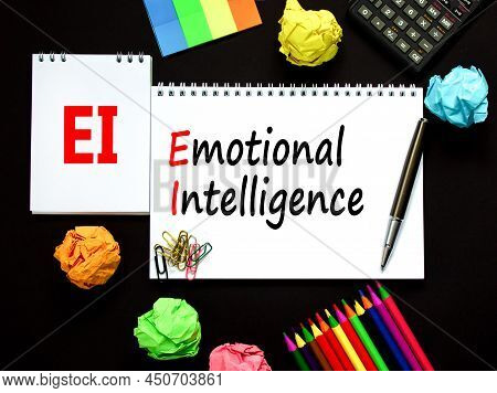 Ei Emotional Intelligence Symbol. Concept Words Ei Emotional Intelligence On White Note. Metallic Pe