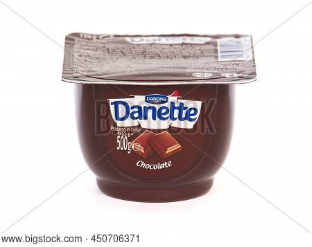 Bucharest, Romania - March 21, 2020. Danone Danette Chocolate Pudding