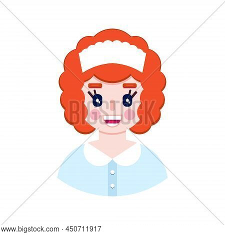 Woman Waiter In Flat Style On White Background.