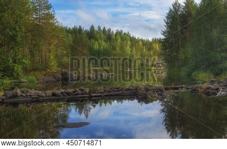 Lake Poor Porog, Threshold, On The River Suna Karelia, Russian Landscape Summer Day
