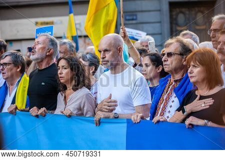 March 6, 2022 Buenos Aires Argentina: Horacio RodrÃ­guez Larreta of the march in support of Ukraine during the Russian aggression in Buenos Aires