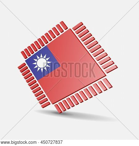 Flag Of Taiwan. Integrated Circuit Icon In Colors Of Taiwanese Flag. Semiconductor Manufacturing. Pr