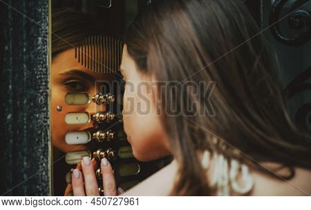 Intercom Girl. Arrival Of Guests. Realtor Company Advertising.