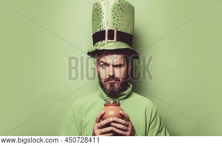Happy St Patricks Day Concept With Pot Of Gold. Pot With Money For St. Patricks Day. Patricks Day Po