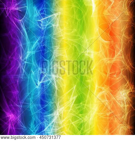 Rainbow Vertical Gradient With Transpatent Chaotic Brush Strokes With Fishnet Effect