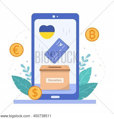 Donations For Ukraine Concept. Stop The War In Ukraine. Vector Illustration Isolated On A White Back