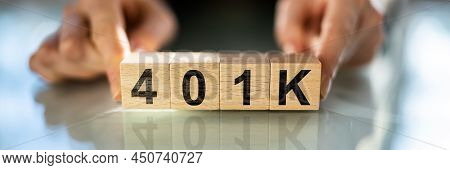 Woman With 401k Blocks. Income Money Investment