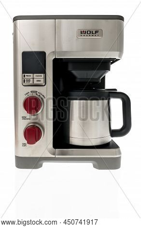 Winneconne, Wi -6 March 2021: A Package Of Wolf Gourmet Coffee Maker On An Isolated Background