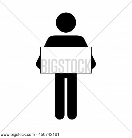 Man With A Blank Poster. Cartoon Poster. Peace Symbol. Vector Illustration. Stock Image.