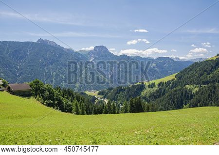 View From The Pustertaler Or Val Pusteria Scenic Road To The Valley And Mountains, Abfaltersbach, Au