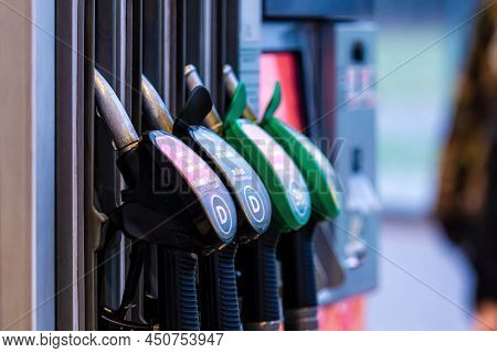 Riga, Latvia, January 2, 2021: Circle K Gas Station With Fuel, Oil, Gasoline And Diesel, Close-up Of