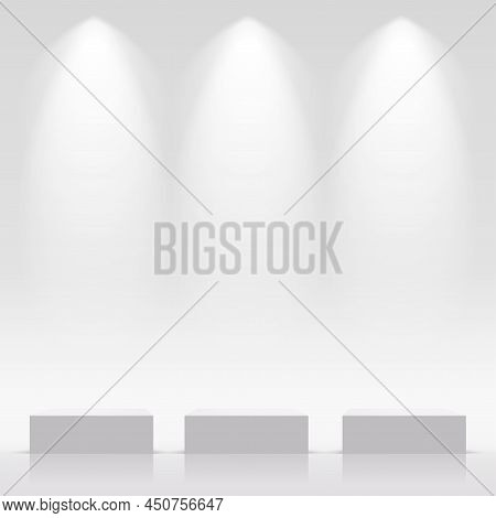 White Color Podium With Spotlighs For Presentation. Vector