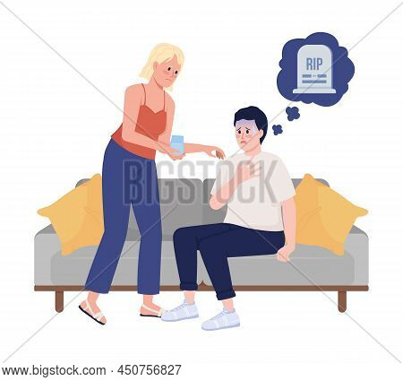 Death Anxiety Semi Flat Color Vector Characters. Posing Figures. Full Body People On White. Simple C