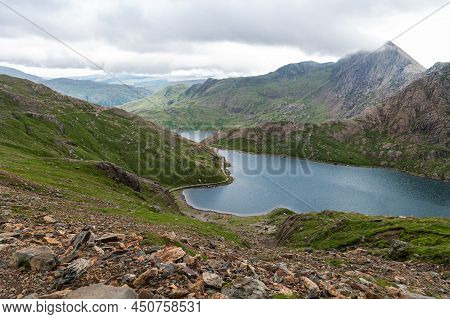 Beautiful Landscape Panorama Of Pyg Track Near Miners Track In Snowdonia National Park In North Wale