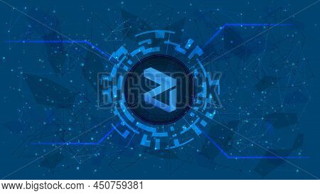 Zilliqa Zil Token Symbol In A Digital Circle On Polygonal Blue Background. Cryptocurrency Coin Icon.