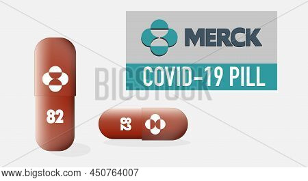 Moscow, Russia - November 7, 2021: Molnupiravir Oral Capsules, Concept Covid 19 Antiviral Drug. Manu