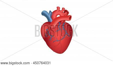 Realistic, Volumetric, Red Human Heart, Icon On A White Background. Medical Concept.