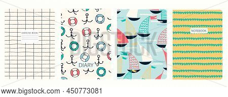 Cover Page Vector Templates With Sailing Boats, Waves. Headers Isolated And Replaceable