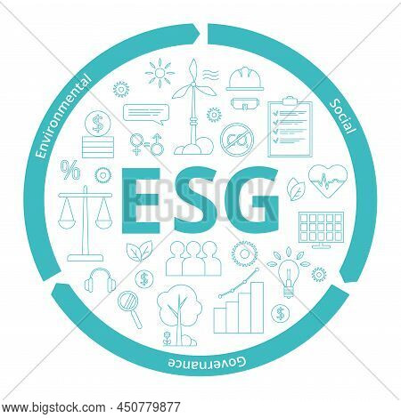 Esg Concept Of Environmental, Social And Governance. Capital Letters With Icons That Reveal Their Me