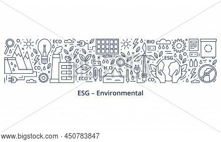 Set Of Esg, Eco, Bio Icons. Esg Environmental Criteria, The Icons Are At The Top Of The Banner, The 